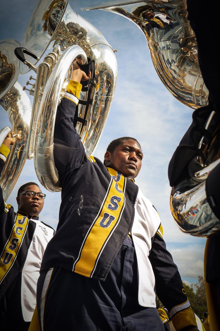 A sousaphone player